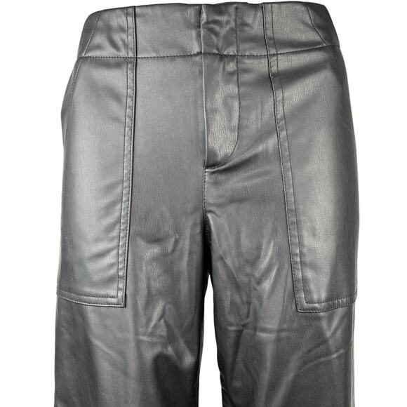 Zara Women's Black Faux Vegan Leather Straight Wide Leg High Waist Pants Size XS - Picture 4 of 6